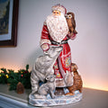Hand Carved Wooden Santa Figurine 13.8 inch, Arctic Animals, Polar Bear, Walrus, Owl