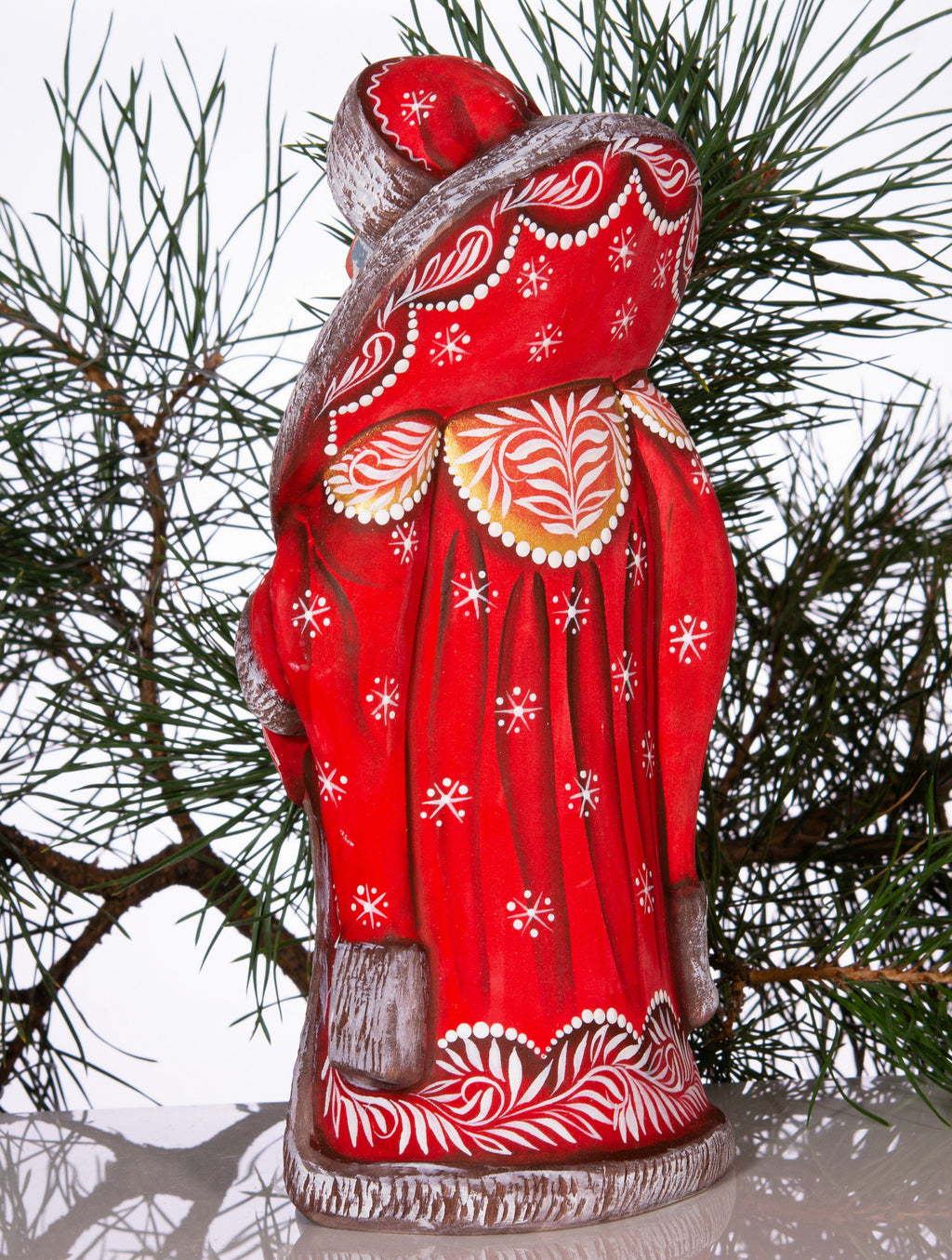 Hand carved Russian Santa figurine 9.5 inch, winter girl scene, Christmas mantel centerpiece