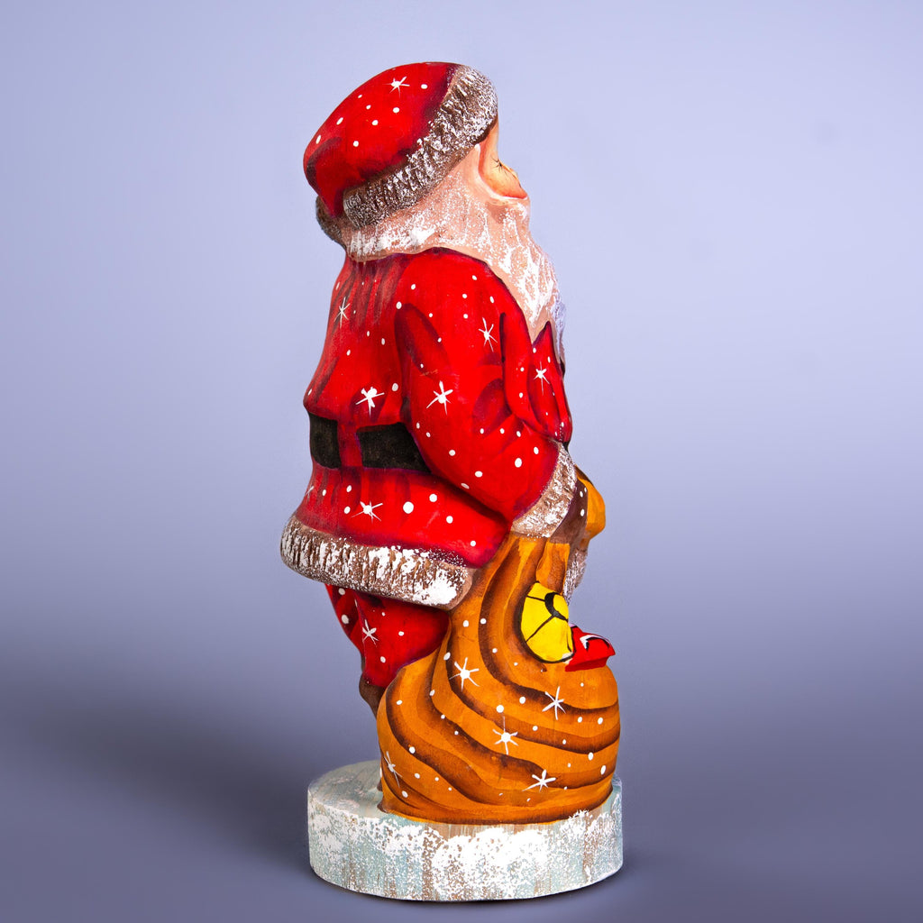 Father Christmas wooden figurine 6.3 inch, festive tabletop centerpiece