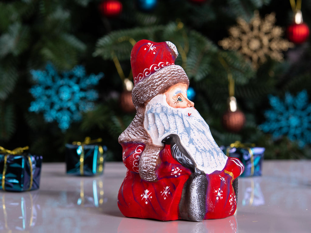 Hand painted Father Christmas figurine with bird shelf gift 5.1 inch