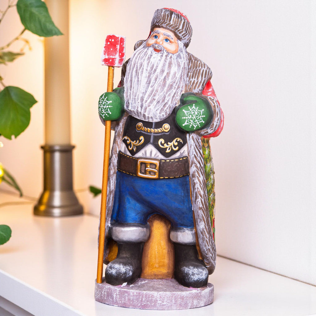 Hand Carved Wooden Santa Figurine: Folk Art Christmas Decor