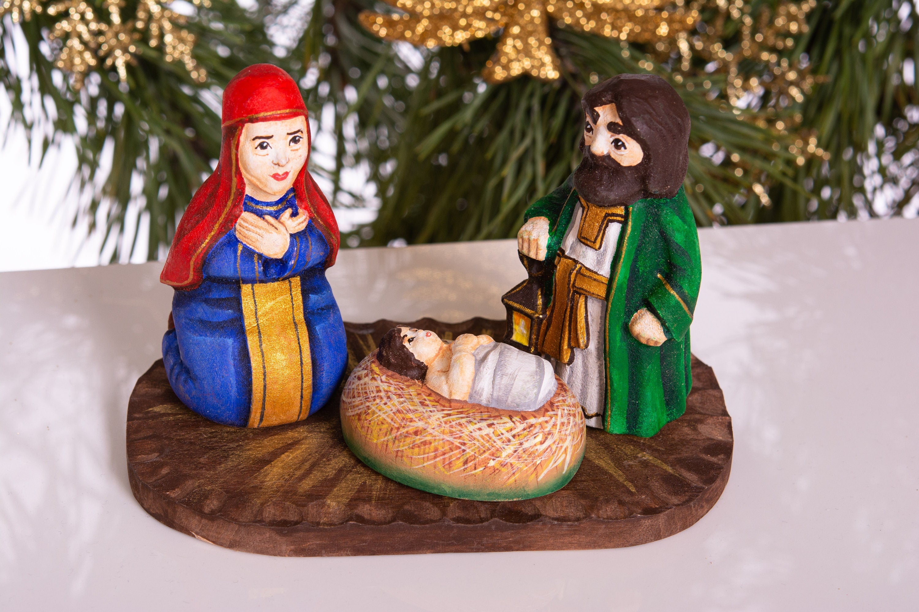 Compact Wooden Nativity Set 4", Christian Christmas Mantel Decor