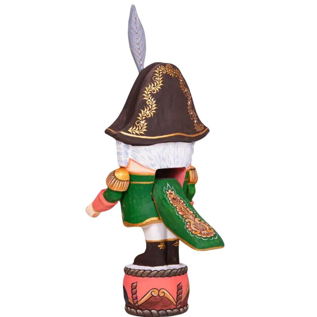 Collectible Nutcracker Figurine 10.6", Hand Painted Wood, Christmas Shelf Decor