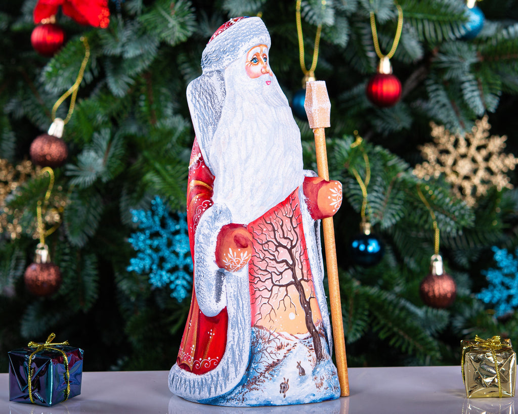 Hand-Carved Wooden Santa Claus Figurine: 9" Christmas Decor