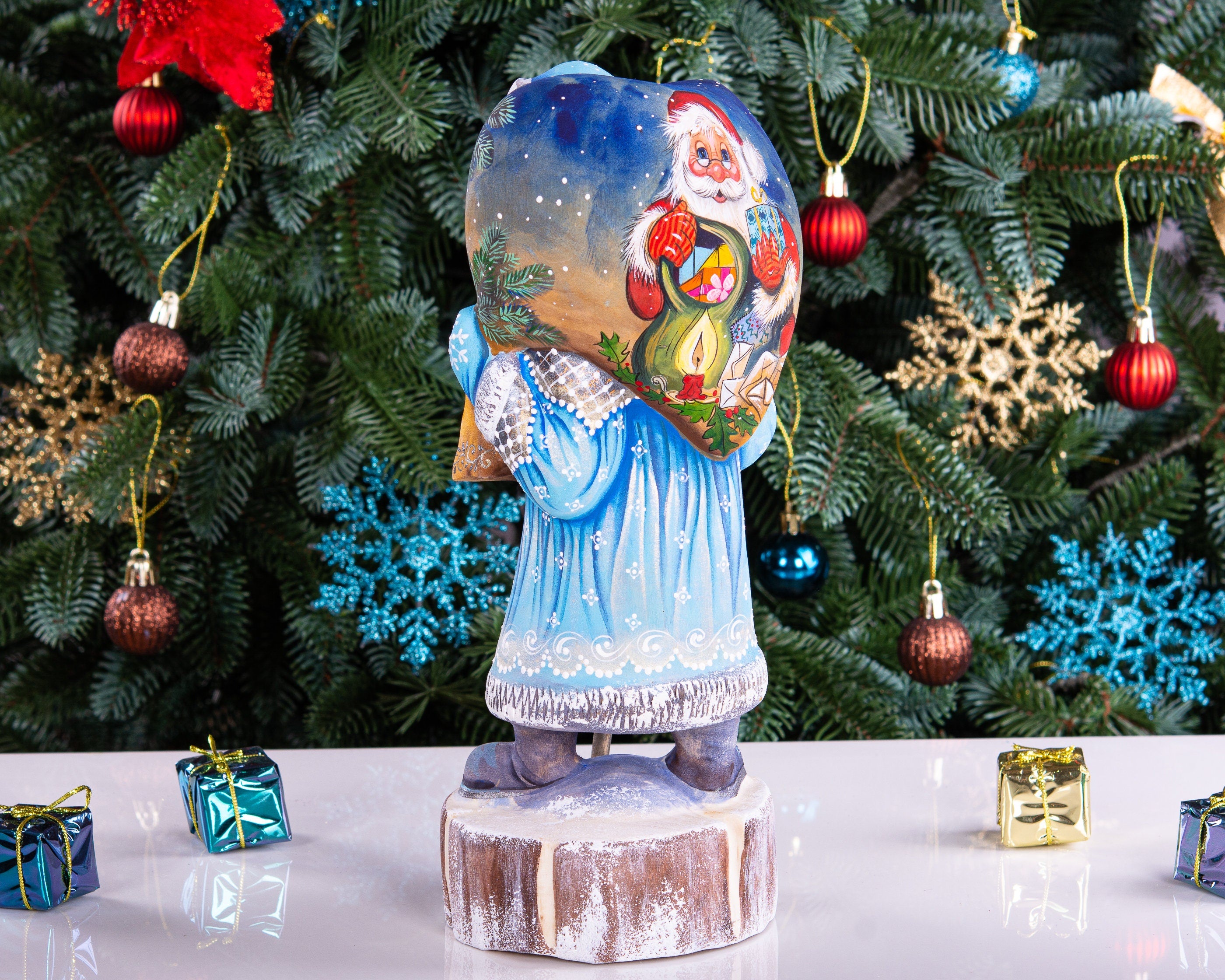 Hand Carved Wooden Santa Claus Figurine: 11" Christmas Decor
