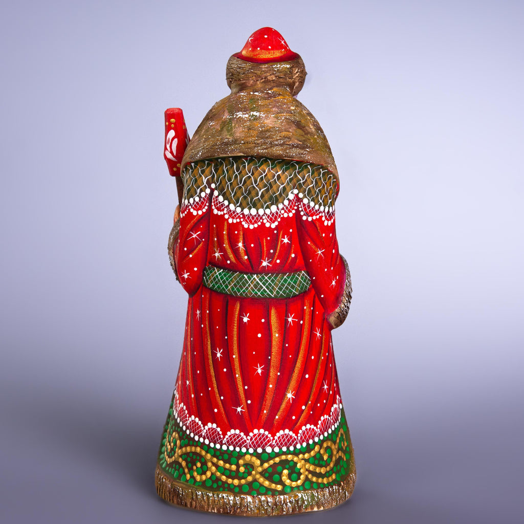 Hand Painted Santa Figurine: Carved Wood, Church Scene, Signed