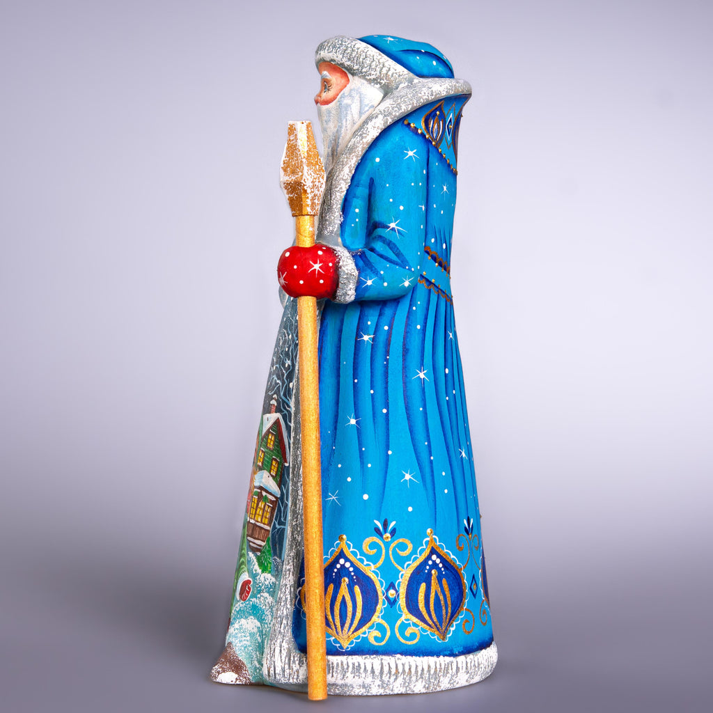 Hand carved wooden Santa figurine 9 inch, with child, shelf decor