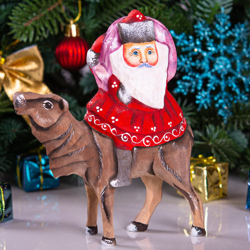Camelback Santa figurine solid wood holiday shelf decor 6.3 inch
