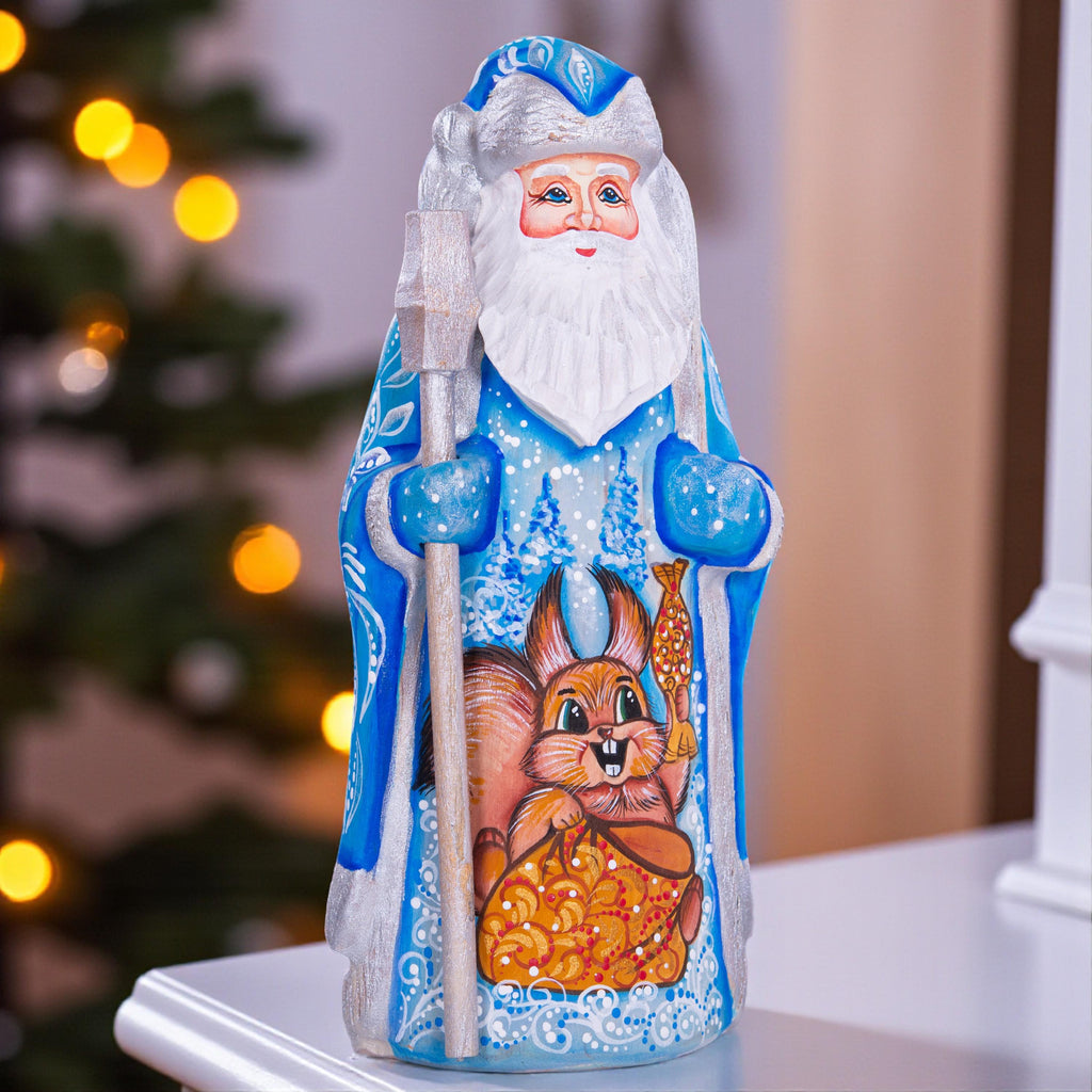 Kris Kringle Santa wood figurine 7 inch, folk art squirrel, rustic mantel centerpiece