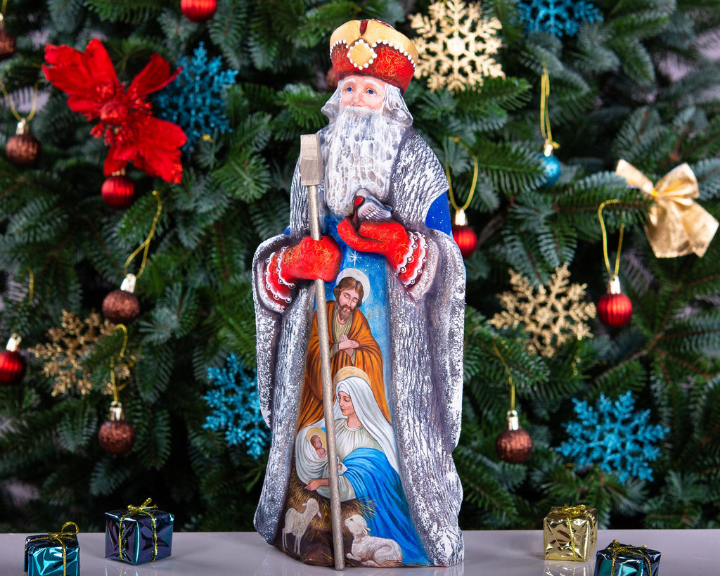 Wooden Old World Santa 12.9 inch, Holy Family nativity, religious Christmas mantel centerpiece