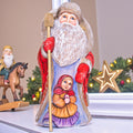 Old-World Santa wooden figurine 9 inch, little girl winter portrait, holiday mantel decor
