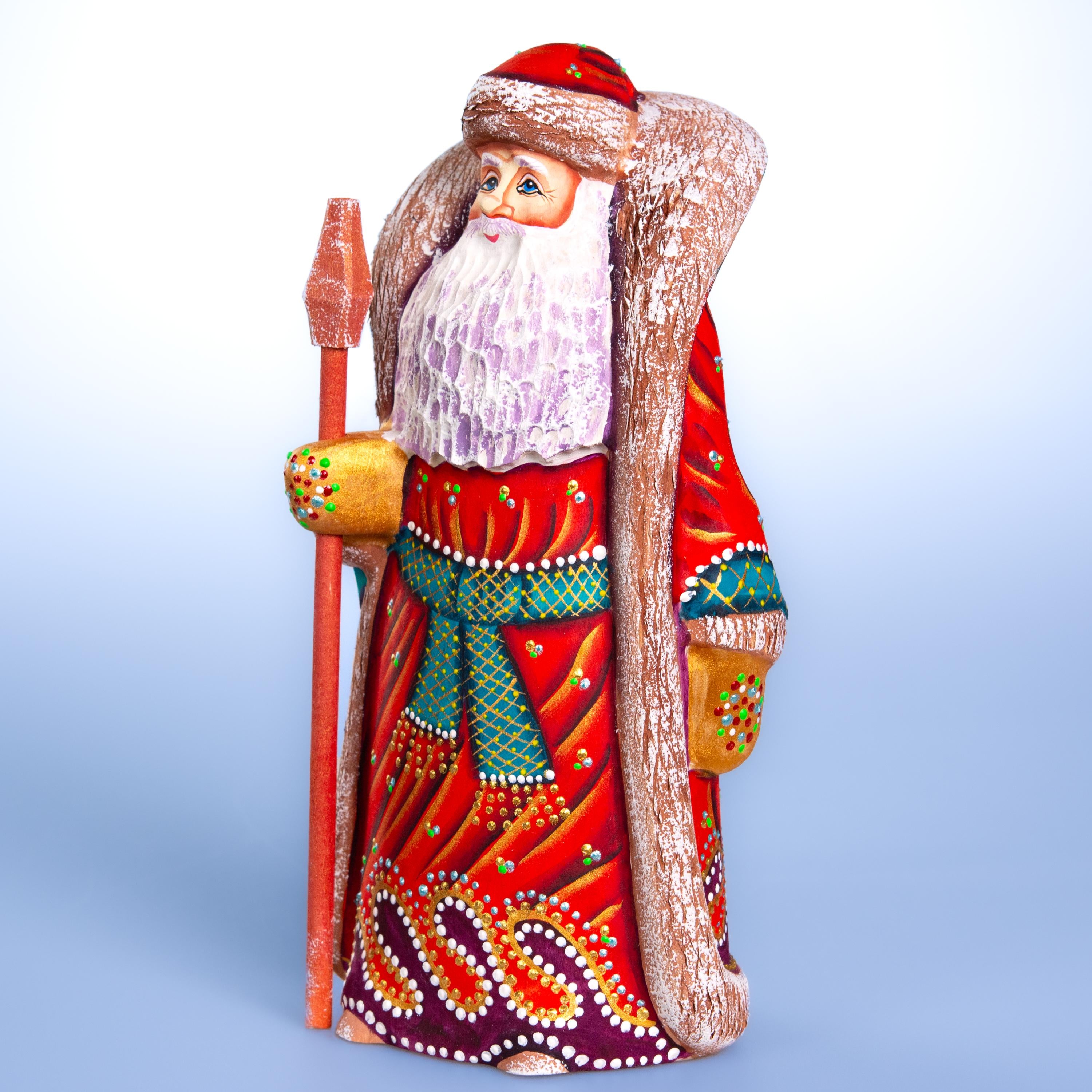 Hand carved Santa wooden figurine 9.5 inch, Christmas mantel decor