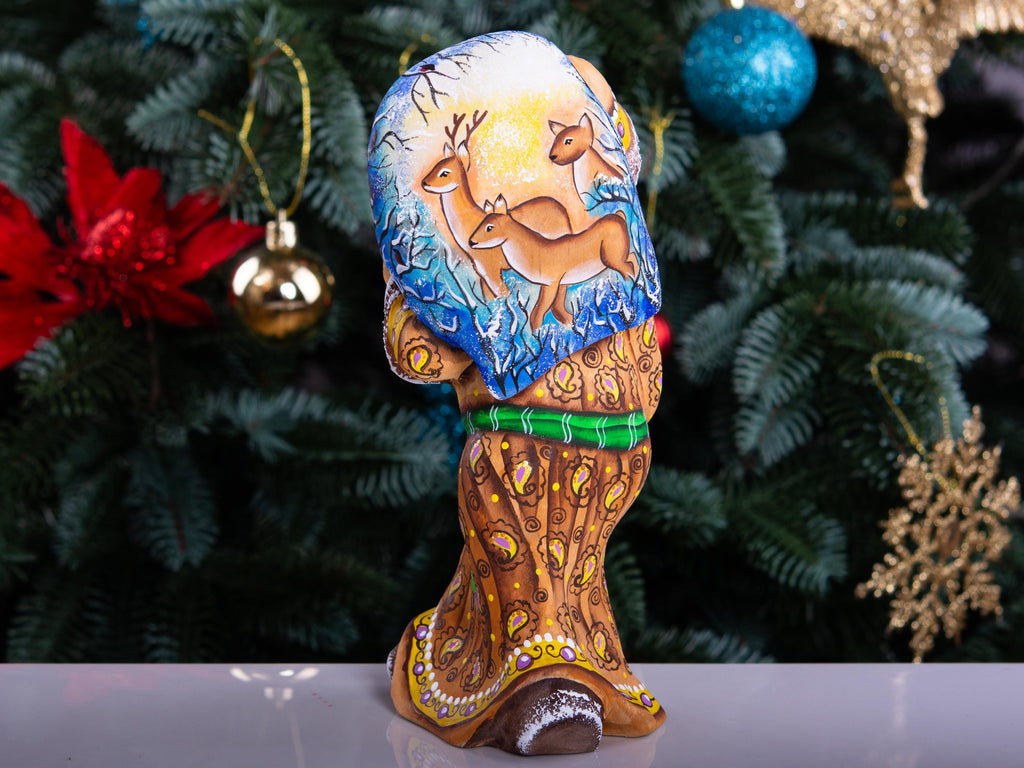 Hand Carved Santa Figurine 8 inch: Rustic Wood Christmas Decor, Forest Scene