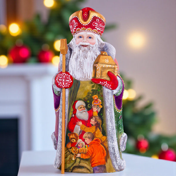 Hand Painted Wooden Santa Claus Figure 12 inch: Rustic Christmas Mantel Decoration