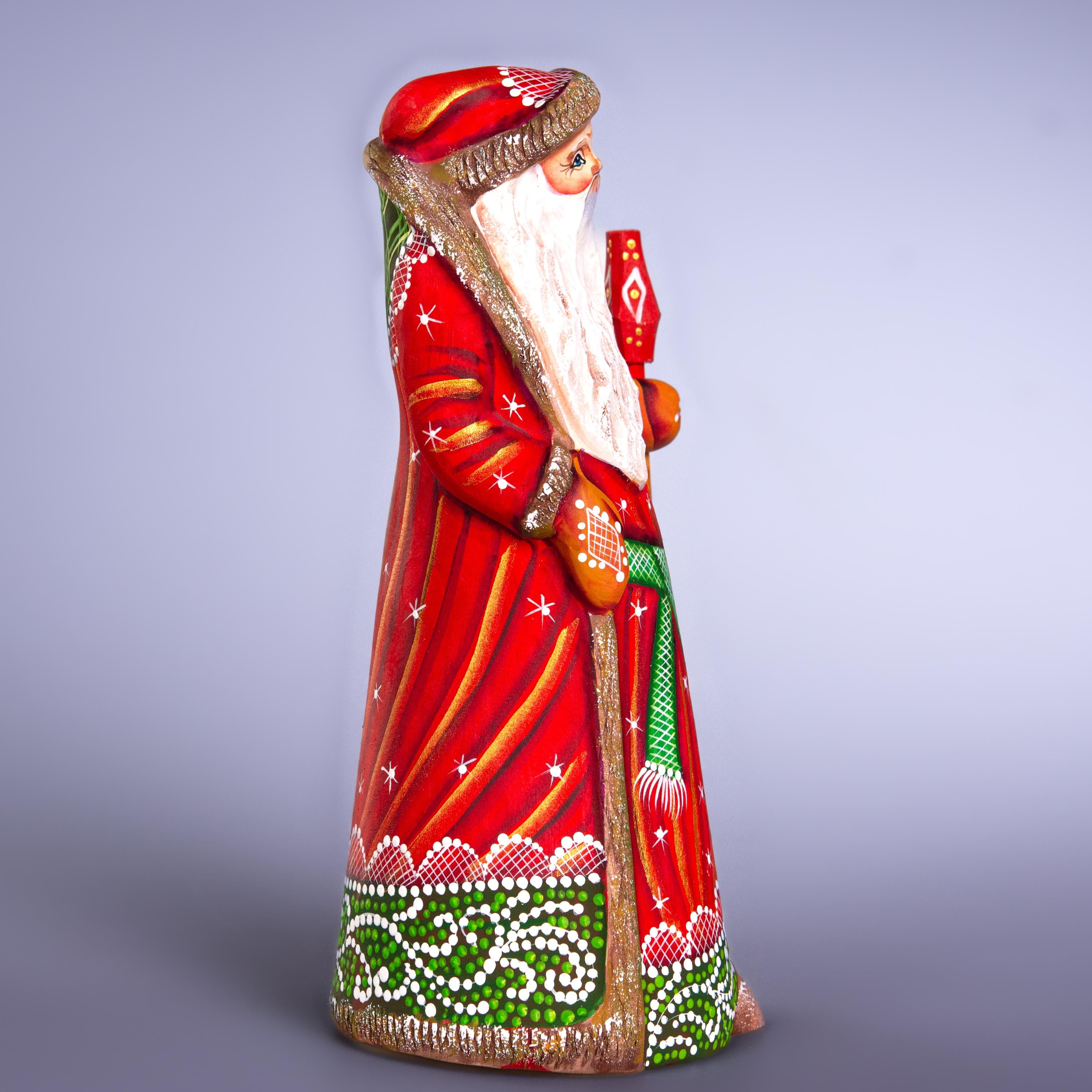 Wooden Santa Figurine 9" – Hand-Carved Christmas Mantel Decor, Folk Art