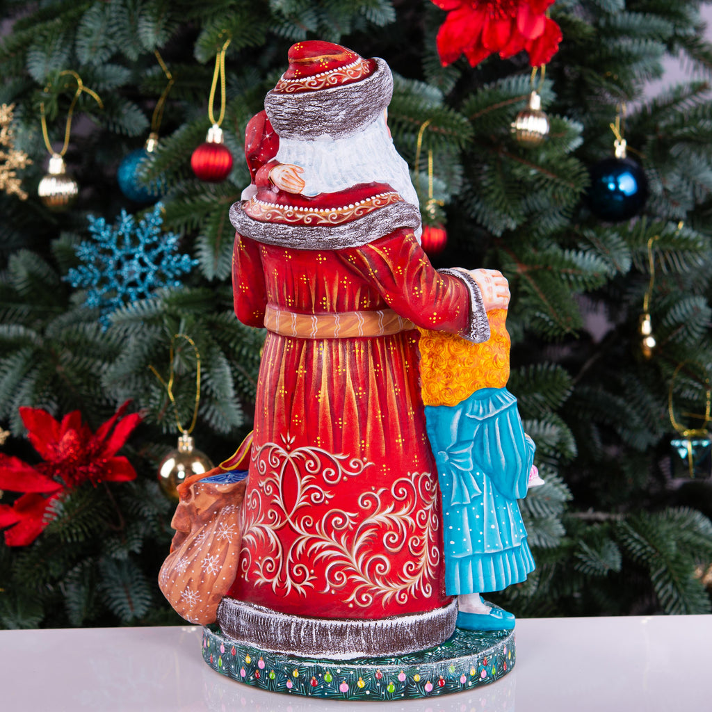 Large Santa Claus statue with children and toys, hand painted, 14 inch