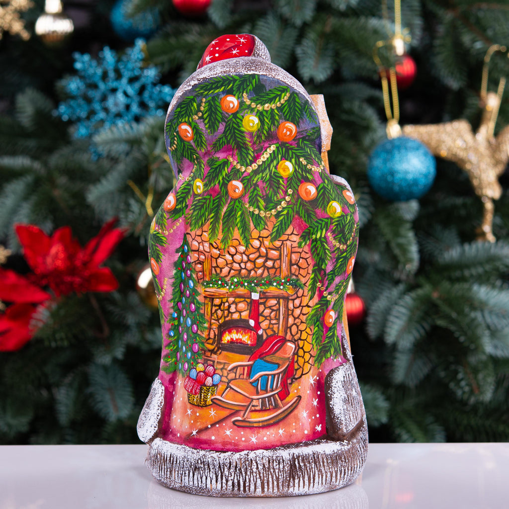 Santa figurine with staff, hand painted girl with lantern, 9.4 inch