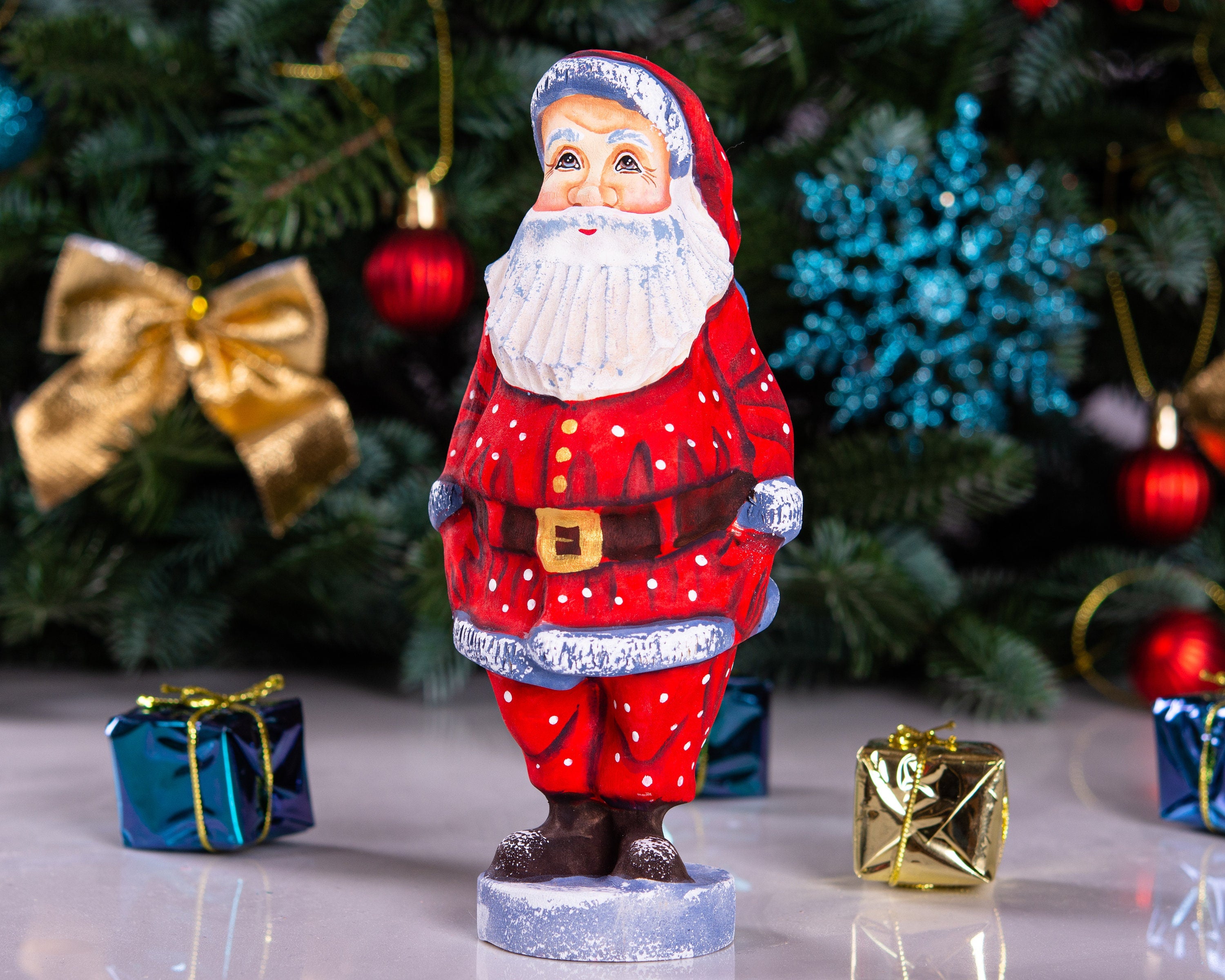Wooden Santa Claus figure 7 inch, whimsical folk art, kids room & nursery Christmas decor