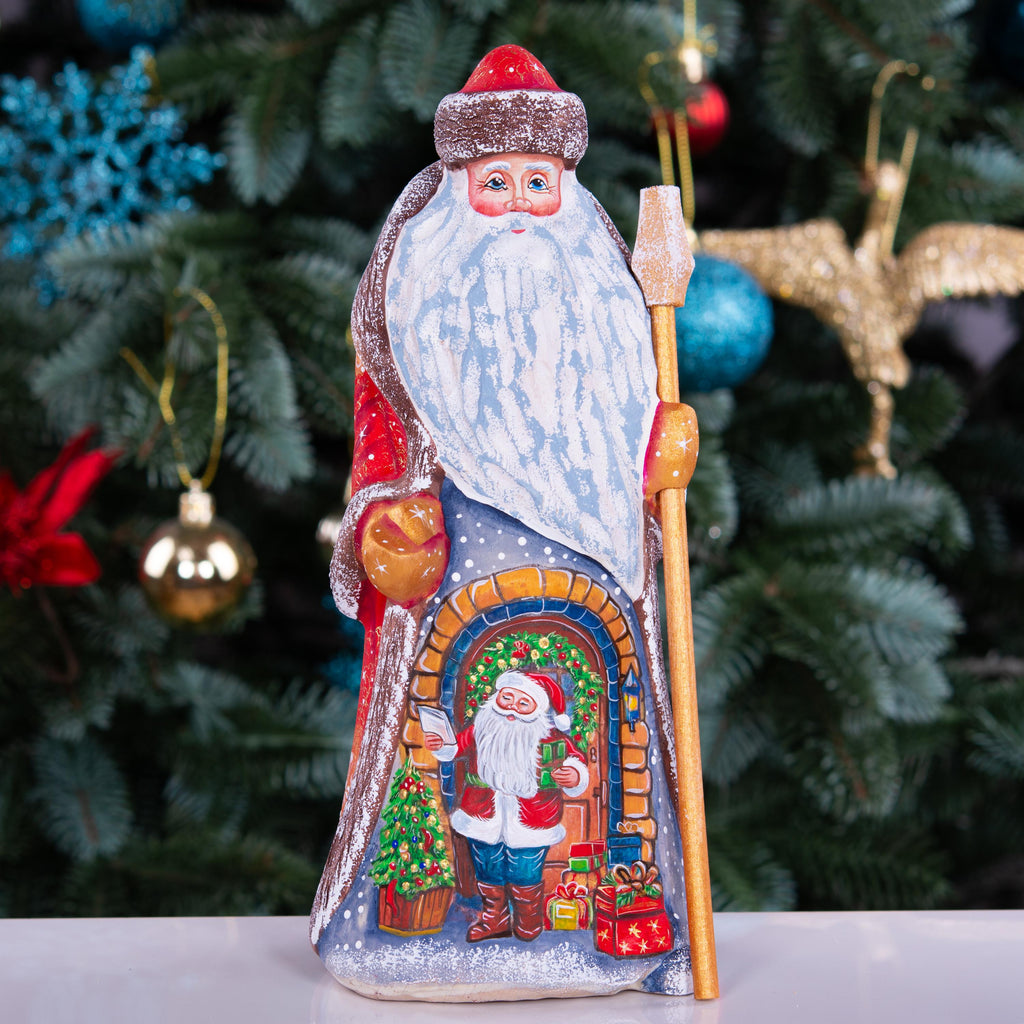 Hand Carved Santa Figurine: 9 Inch Wooden Christmas Decor, Signed Collectible