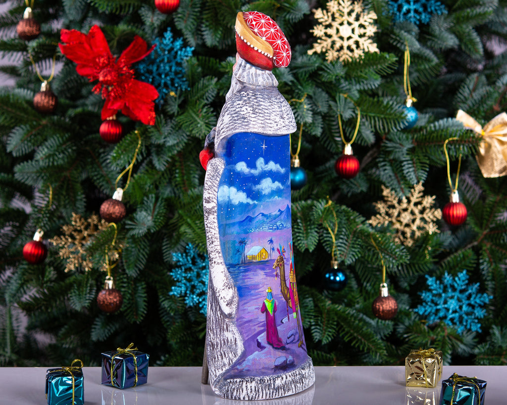 Wooden Old World Santa 12.9 inch, Holy Family nativity, religious Christmas mantel centerpiece