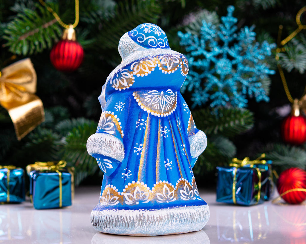 Father Frost Figurine Hand Carved Wood Long Blue Robe 6″