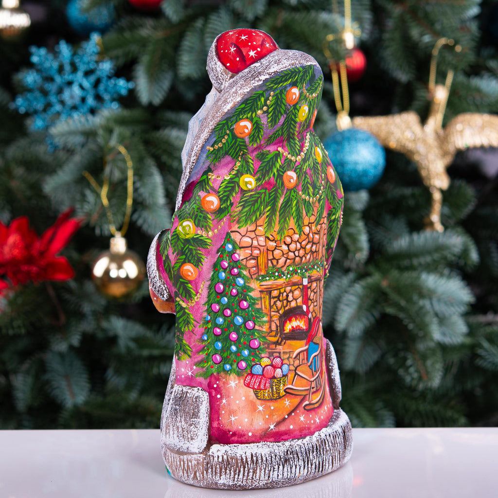 Santa figurine with staff, hand painted girl with lantern, 9.4 inch