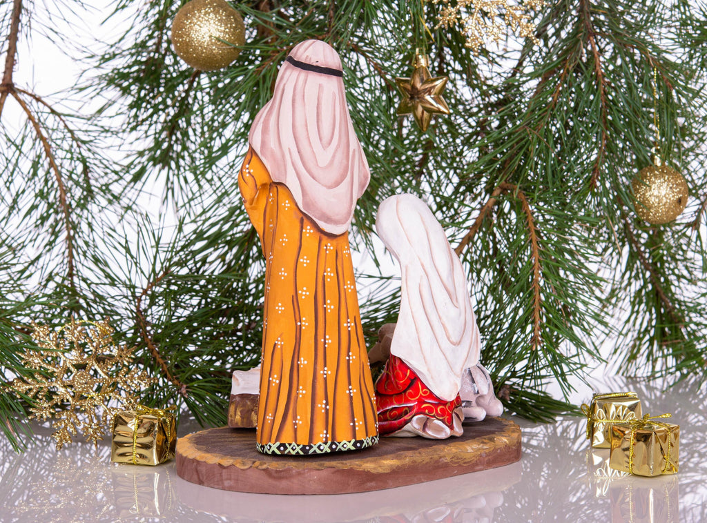 Wooden Holy Family figurine 9.4 inch, hand painted creche