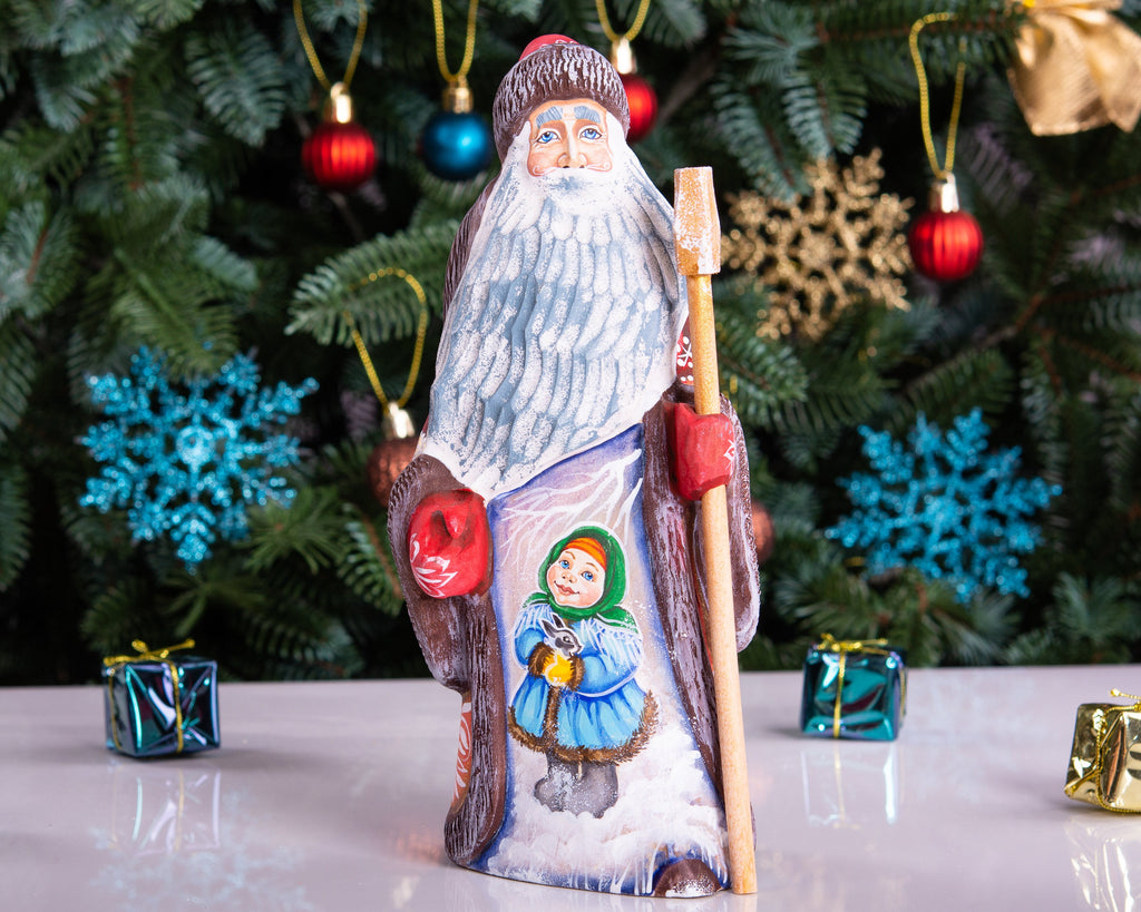 Hand carved Santa wooden figurine 9 inch with staff