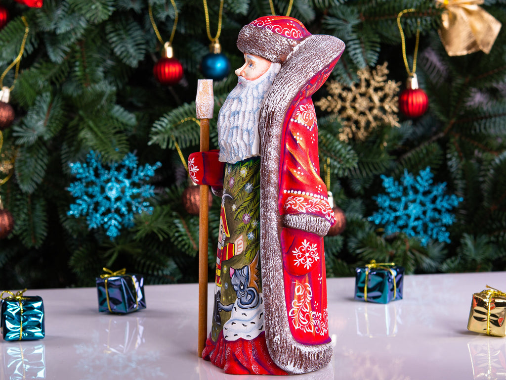 Hand-Carved Wooden Santa Claus Figurine: 9" Holiday Home Decor