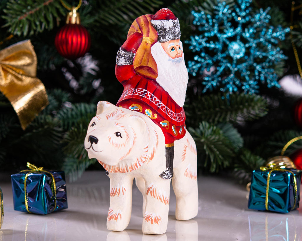 Old World Santa figurine 6 inch, riding polar bear, shelf decor