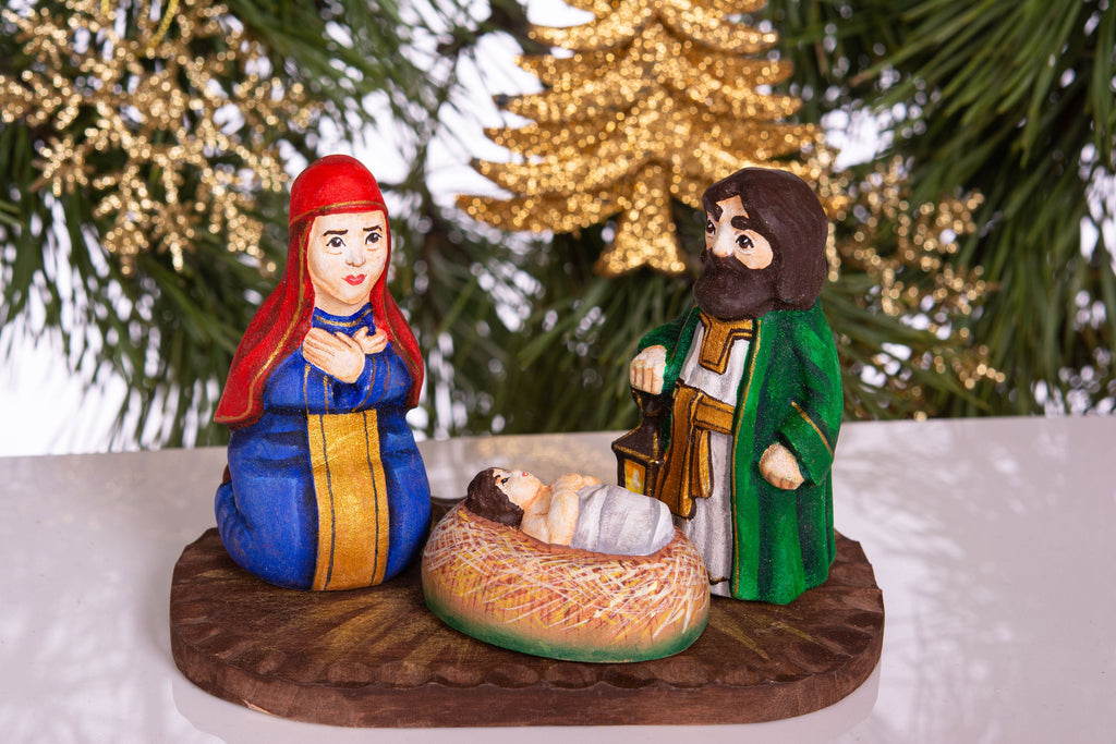 Compact Wooden Nativity Set 4", Christian Christmas Mantel Decor