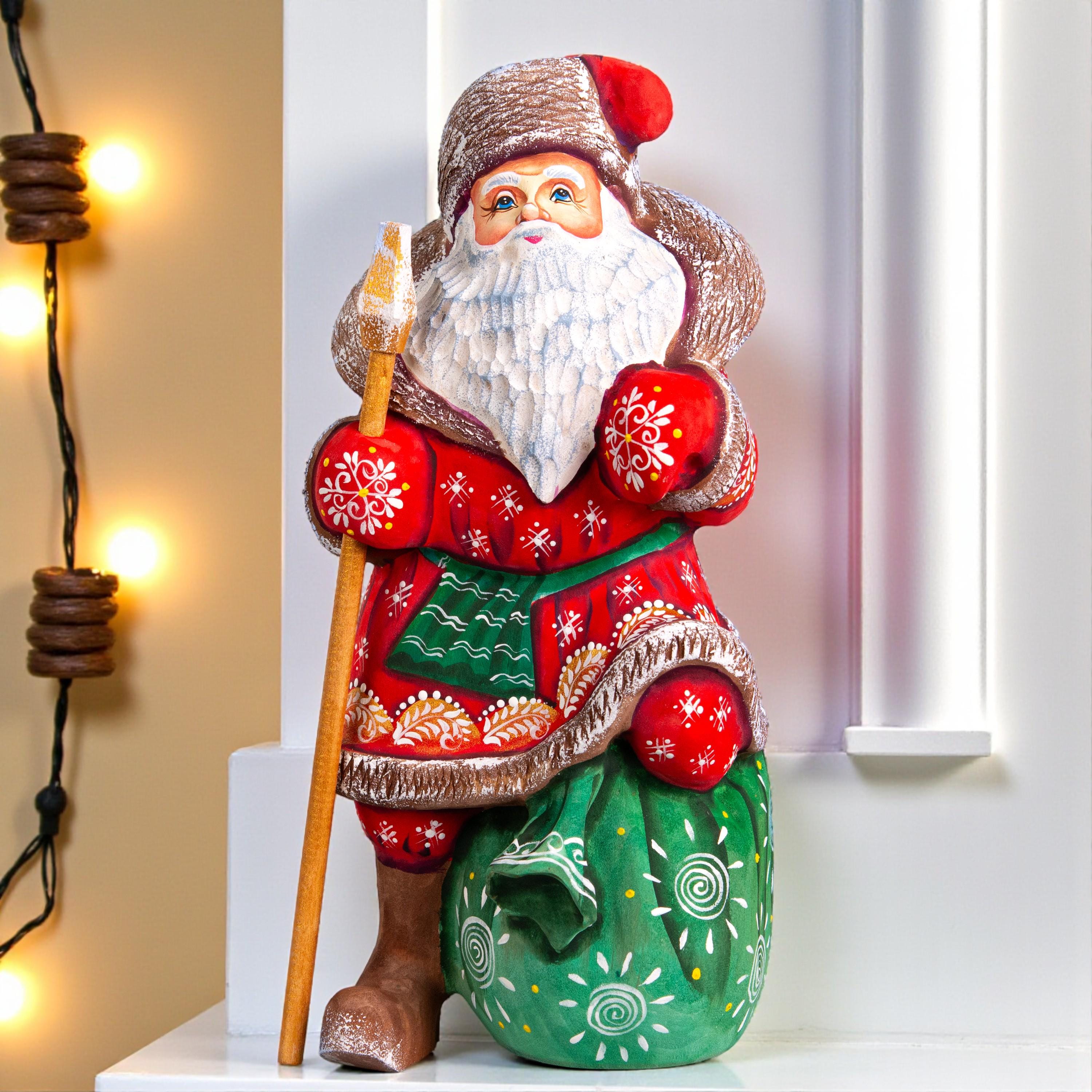 Hand carved Wooden vintage Santa Claus figurine, handmade Christmas home decoration indoor, funny Christmas gift made in Ukraine