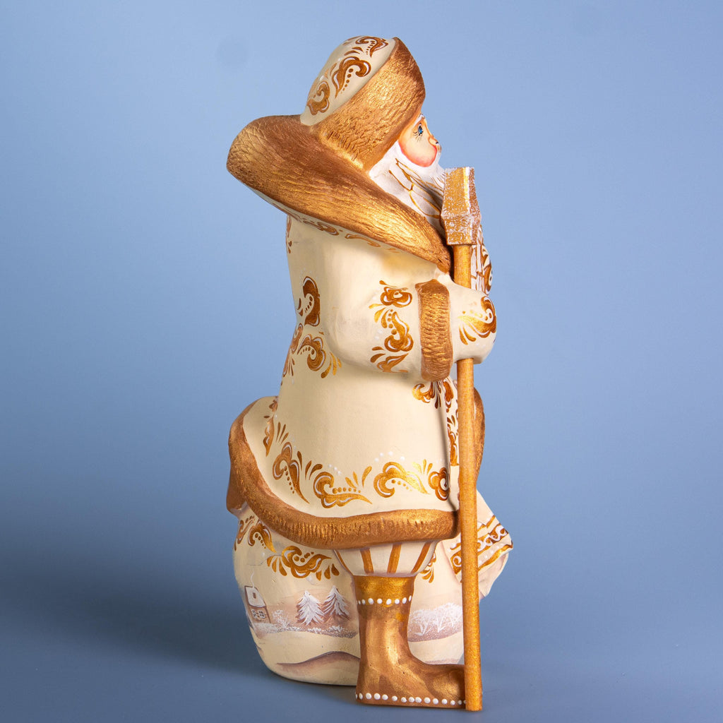 Hand carved Santa wooden statue 9.5 inch, gift sack scene