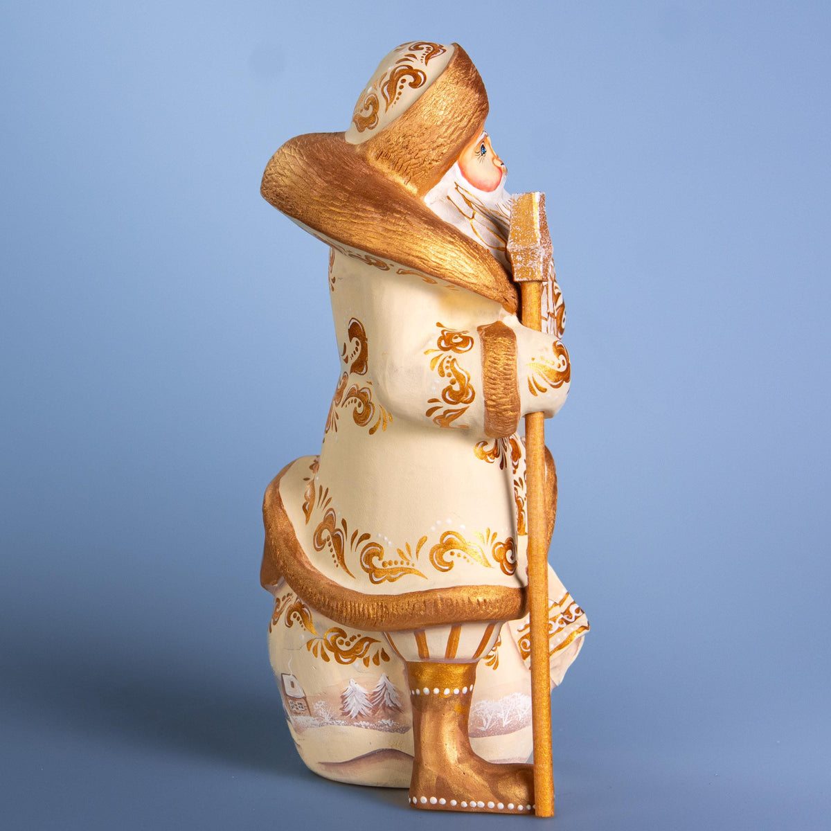 Hand carved Santa wooden statue 9.5 inch, gift sack scene