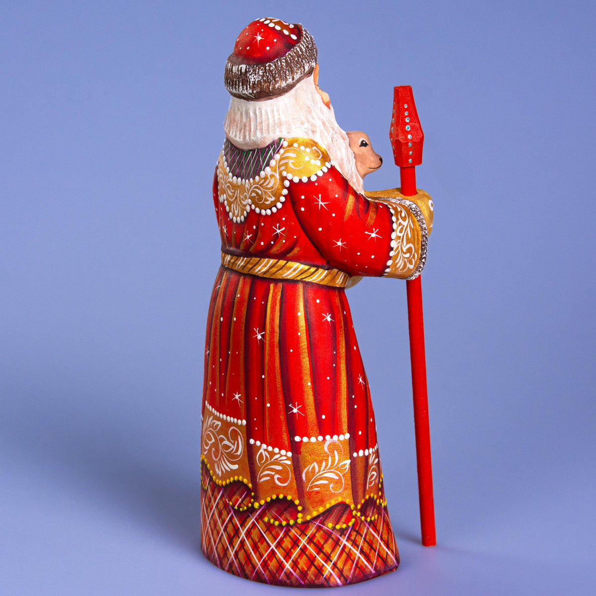 Hand Carved Wooden Santa Claus Figurine with Dog: Hand-Painted Christmas Decor