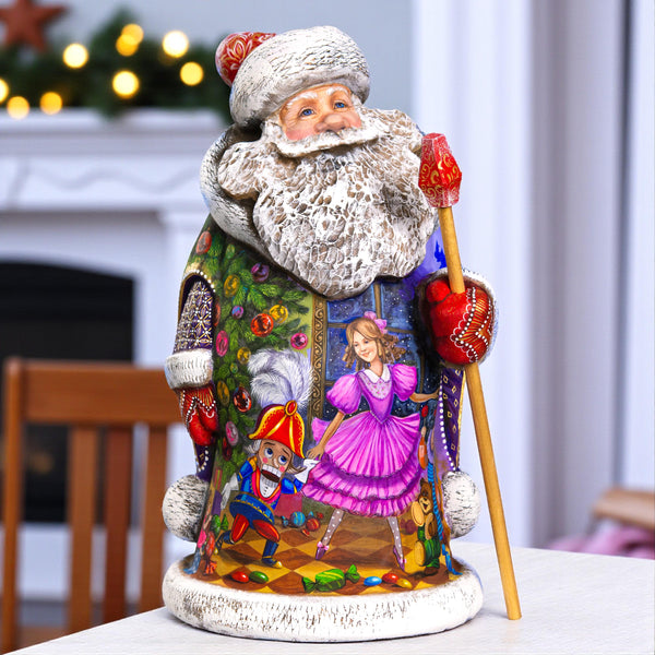 Hand Carved Santa Figurine: Nutcracker Ballet Scene, Painted Wood