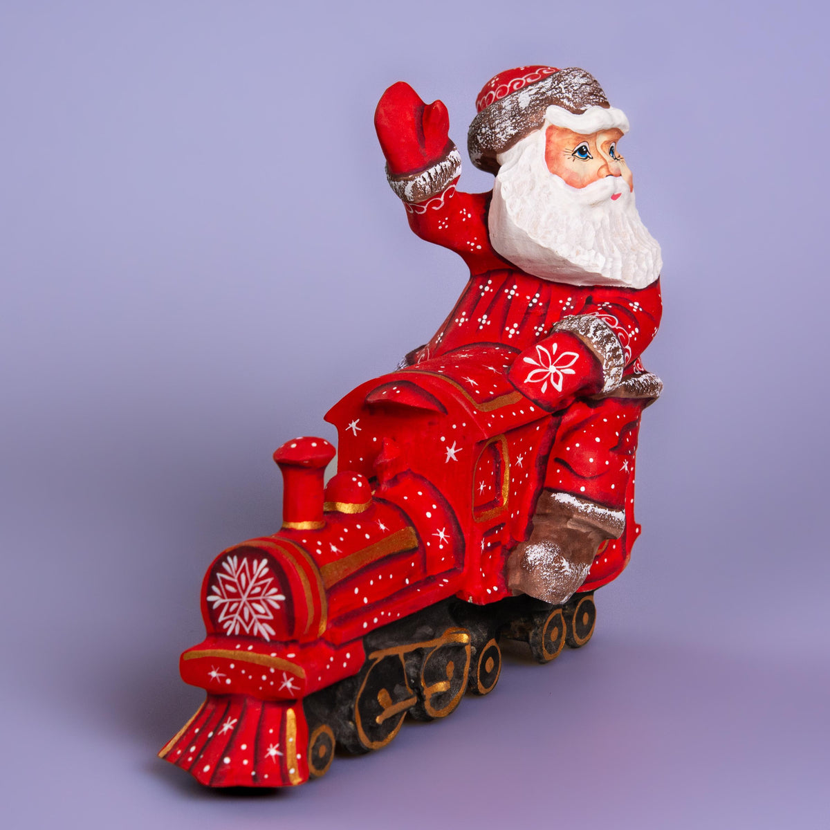 Hand Carved Wooden Santa Claus Figurine: Christmas Train Decor