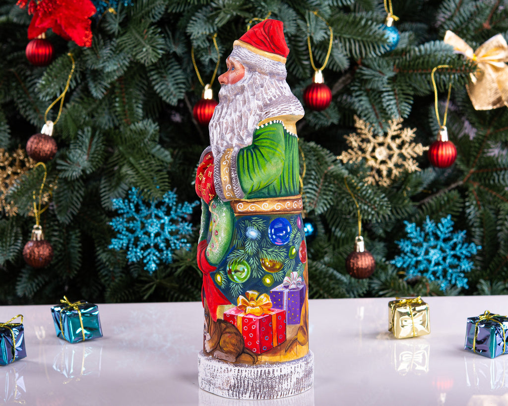 Hand Carved Wooden Santa Claus Figurine: Whimsical Christmas Decor (11 inch)