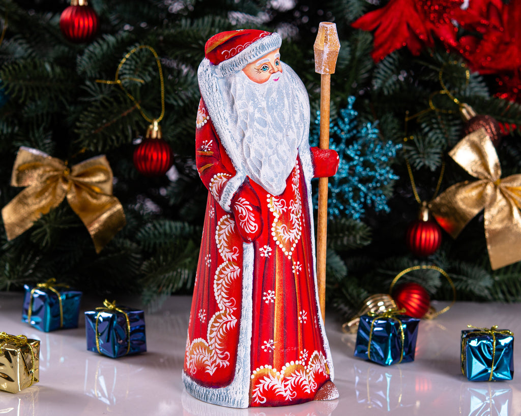 Hand Carved Wooden Santa Claus Figurine: 9" Christmas Decor