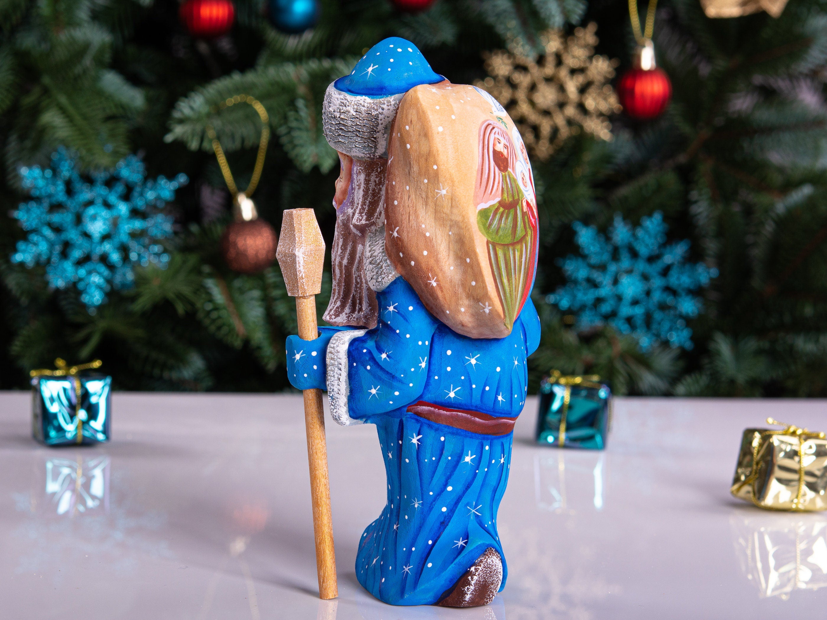 Vintage style nativity Santa figurine 7 inch, Christian Christmas home decor