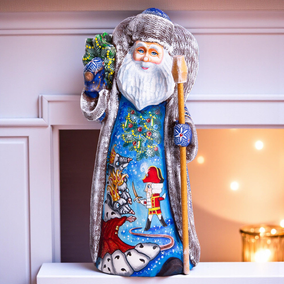 Wooden Hand Carved Santa Claus figurine 11", handmade home Christmas Holiday decor indoor, funny Christmas gift idea made in Ukraine