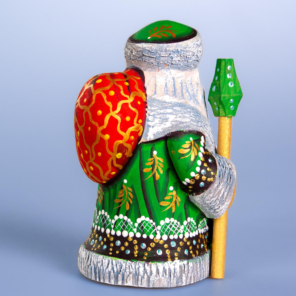 Hand carved Santa wooden figurine 5.1 inch, green coat shelf decor