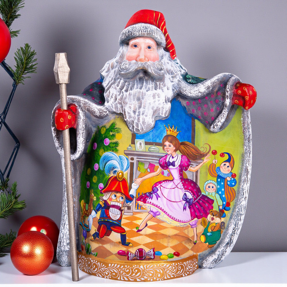 Hand-Carved Wooden Santa Claus Figurine: Unique Christmas Decor (10 inch)
