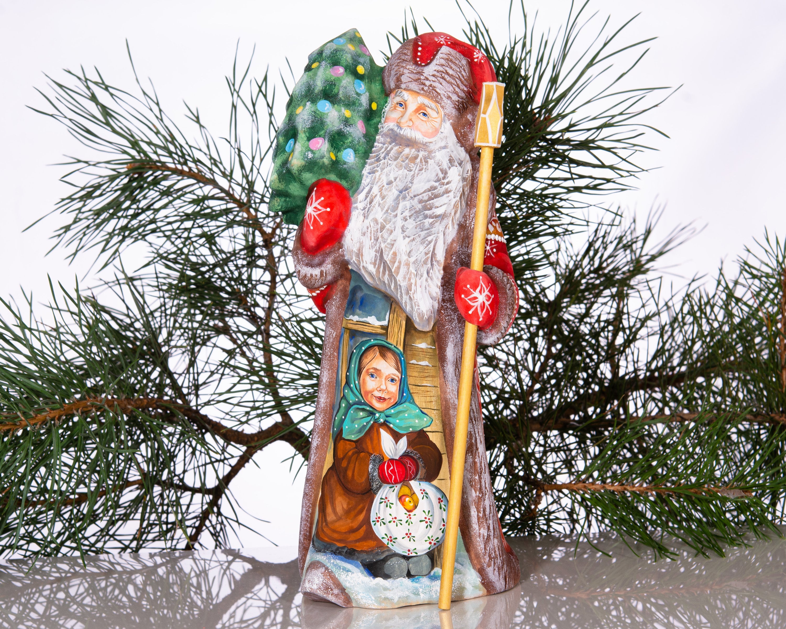 Hand carved Santa figurine 11 inch, winter village child, mantel Christmas decoration