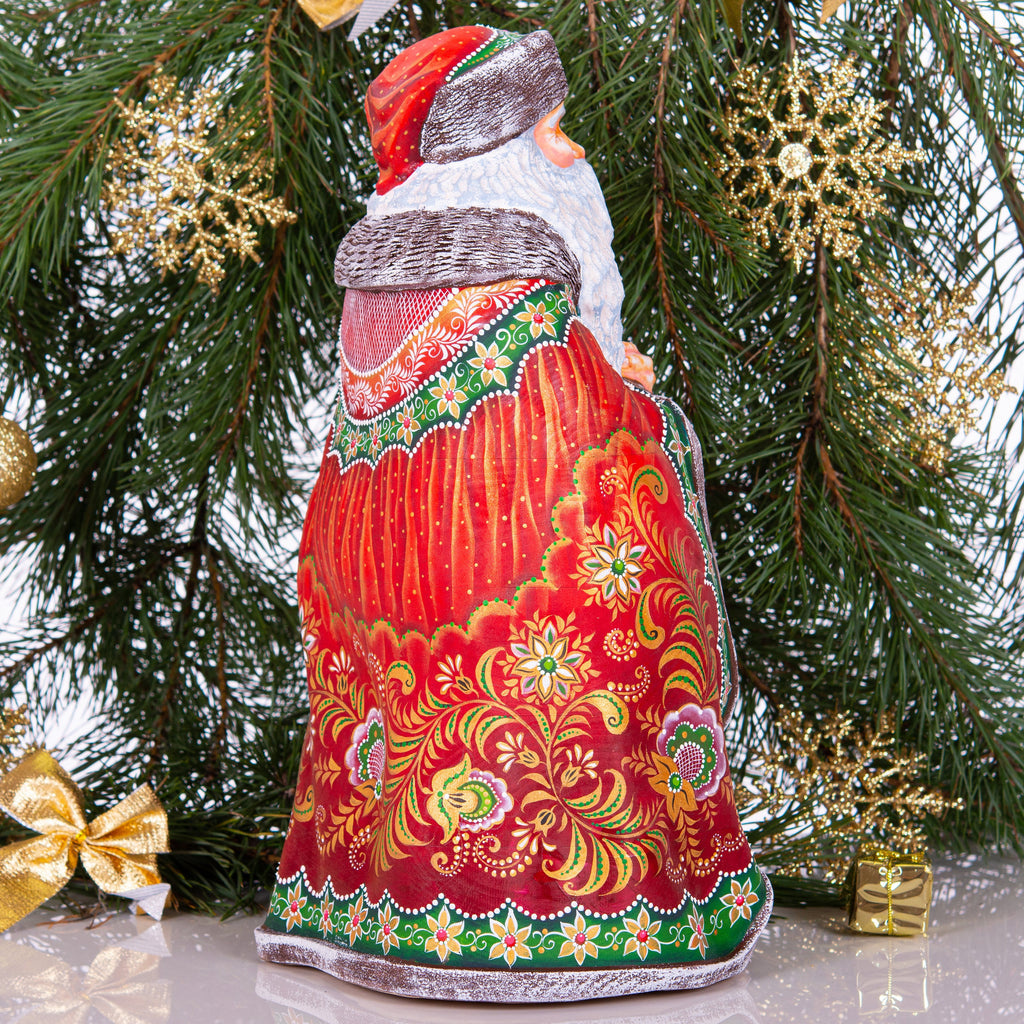 Hand Carved Wooden Santa Claus Figurine with Forest Animals (14")