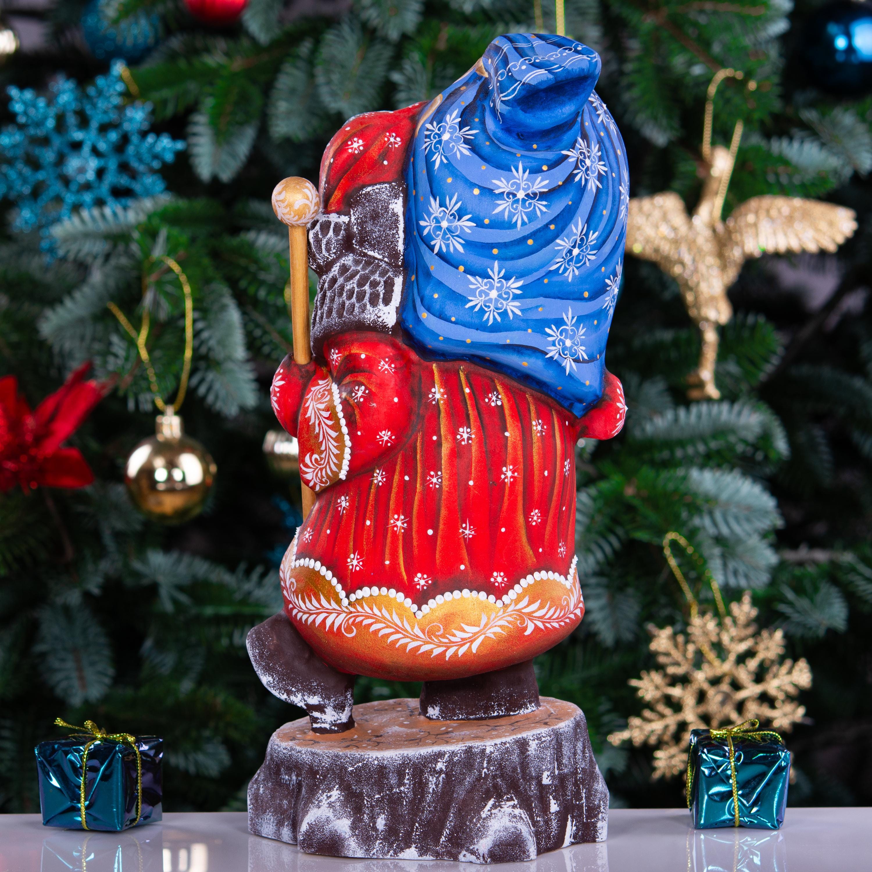 Hand Painted Wooden Santa Claus Statue: Old World Christmas Decor