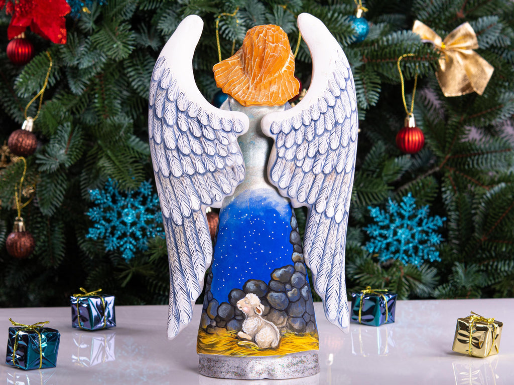 Hand carved Angel figurine 10 inch, Holy Family Nativity display
