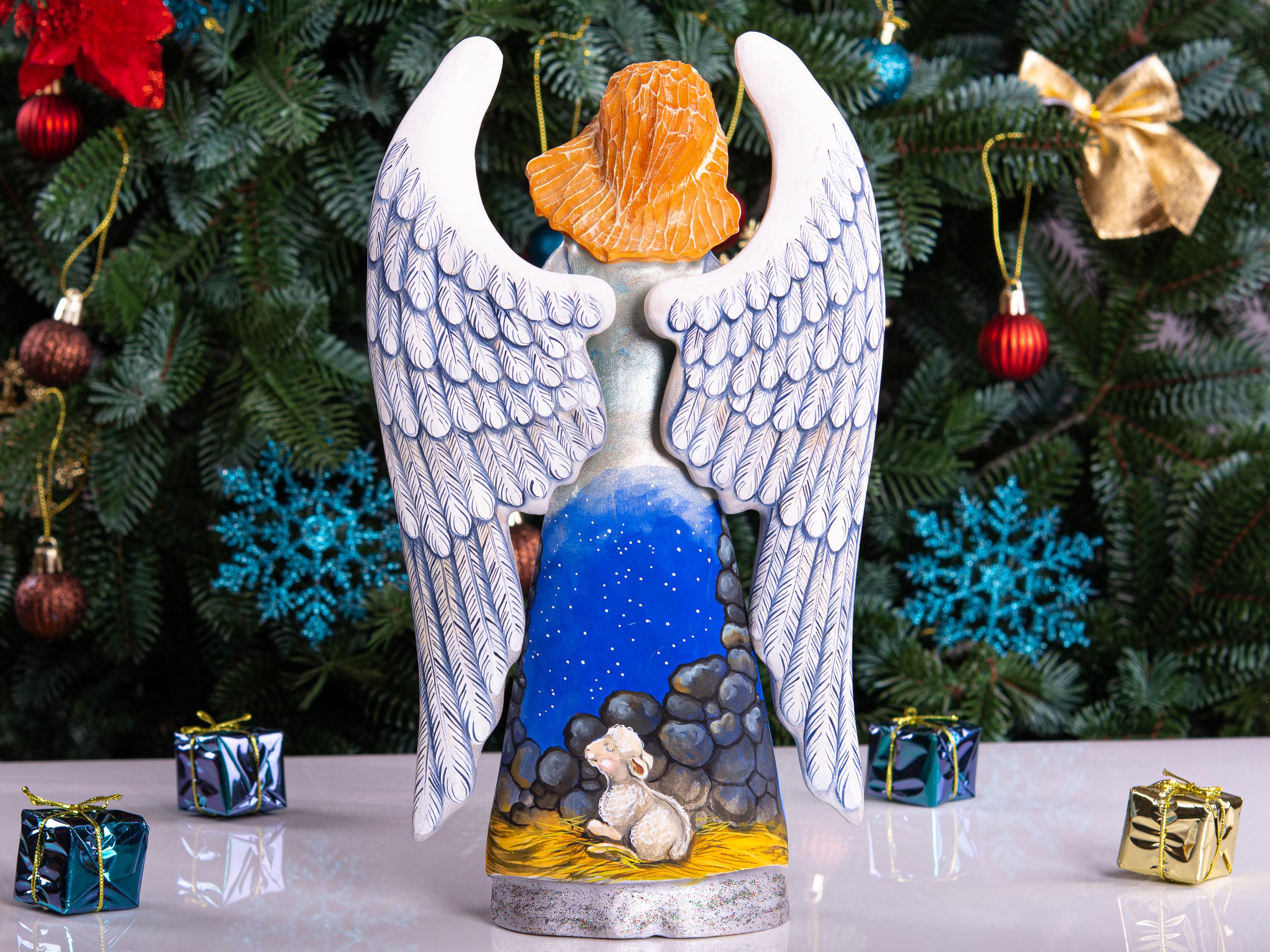 Hand carved Angel figurine 10 inch, Holy Family Nativity display