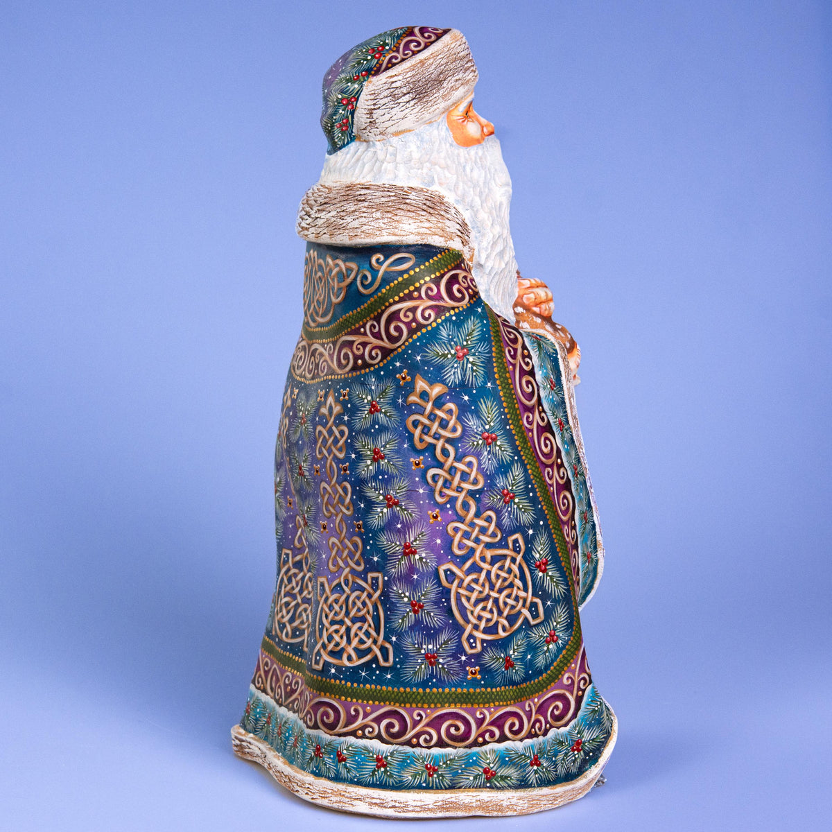 Hand Carved Wooden Santa Figurine 13.8 inch, Woodland Animals, Artist Painted Old World