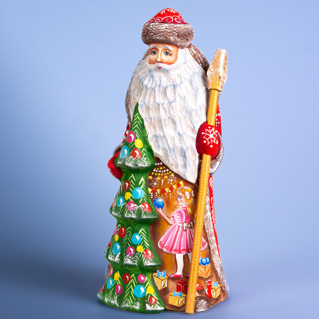 Hand Carved Wooden Santa Claus Figurine: 9" Holiday Decor